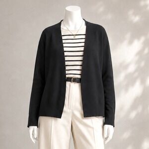 MM.LaFleur Woolf Jardigan Black 3X Open Front Knit Cardigan Minimalist Business